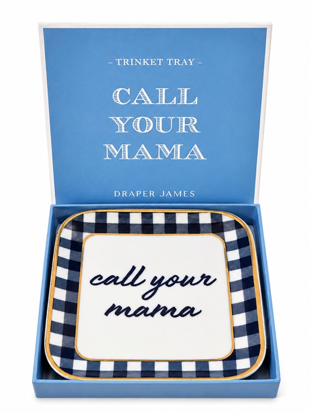 Draper James Call Your Mama Trinket Tray Blue Gingham Jewelry Dish New in Box